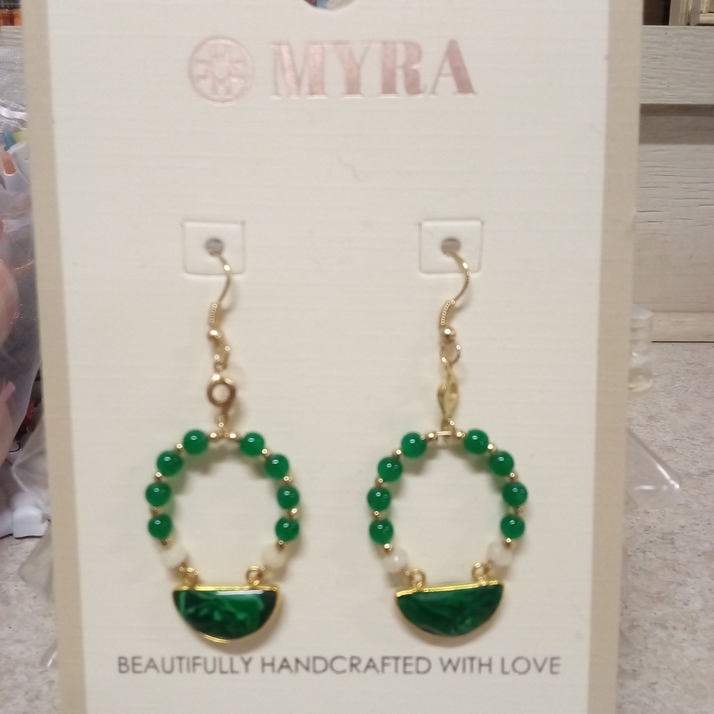 NWT Myra Bag Green & Gold Earrings